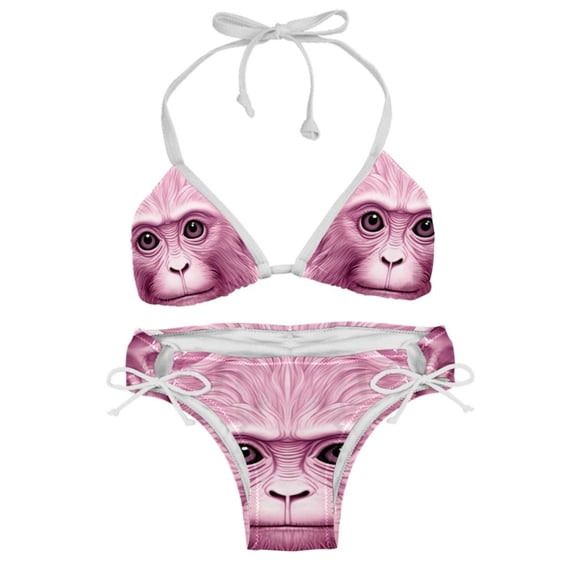 Pink Monkey Gorilla Detachable Sponge Adjustable Strap Bikini Set Two-Pack - Versatile Swim Suit for All Scenes