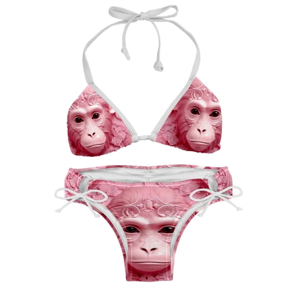 Pink Monkey Gorilla Detachable Sponge Adjustable Strap Bikini Set Two-Pack for Any Summer Scene