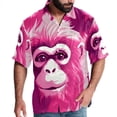 thumbnail image 1 of Pink Monkey Gorilla Men's Casual Short Sleeve Printed Button Down Spread Collar Tops Summer Beach Shirts Unisex, 1 of 6