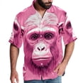 thumbnail image 1 of Pink Monkey Gorilla Men's Hawaiian Button Down Printed Short Sleeve Summer Beach Shirts, 1 of 6