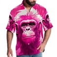 thumbnail image 1 of Pink Monkey Gorilla Men's Poplin Casual Printed Button Down Short Sleeve Summer Beach Shirts Unisex, 1 of 6