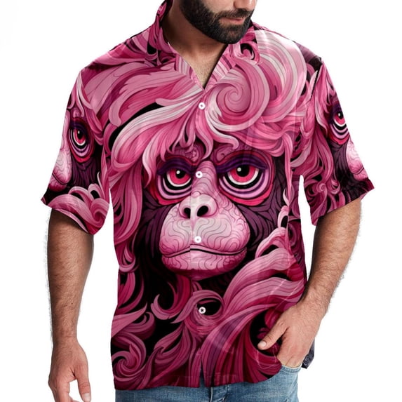 Pink Monkey Gorilla Men's Short Sleeve Button Down Casual Beach Printed Shirts