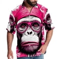 thumbnail image 1 of Pink Monkey Gorilla Men's Short Sleeve Spread Collar Tops, Casual Button Down Shirts, Printed Summer Beach Shirts, Unisex, 1 of 6