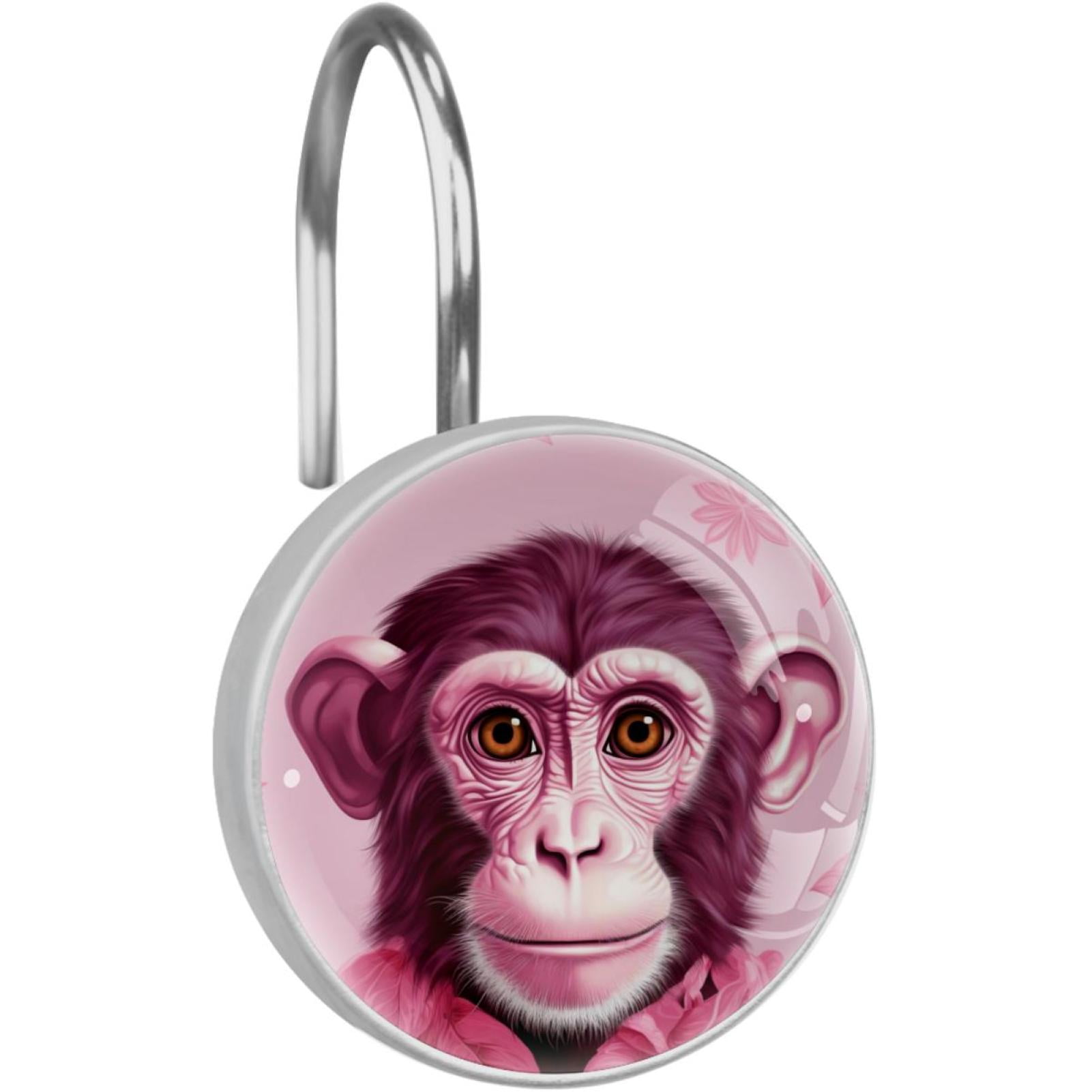Pink Monkey Gorilla Pattern 2PCS Unique Hooks Resin Glass Stainless