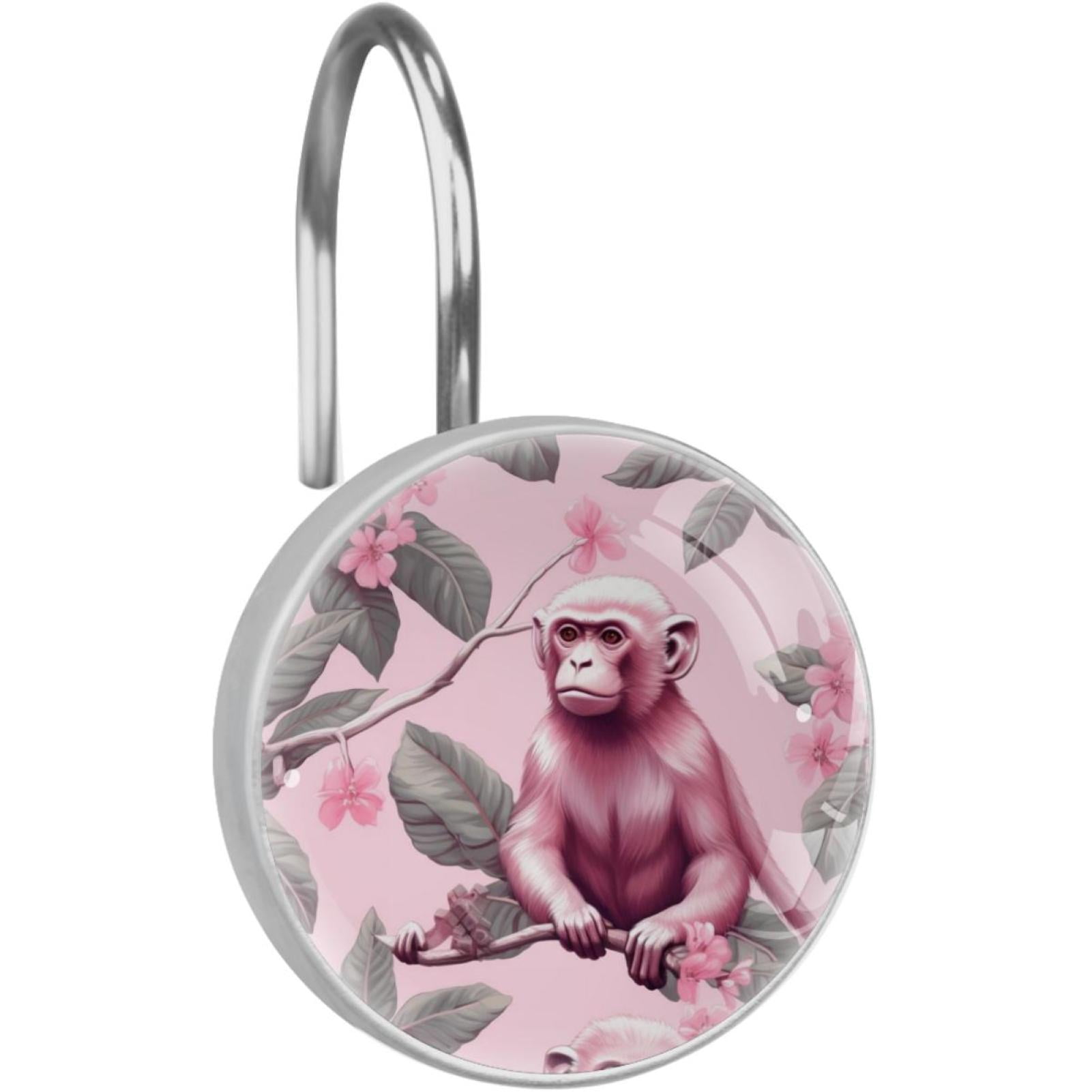 Pink Monkey Gorilla Pattern 2PCS Unique Hooks Resin Glass Stainless