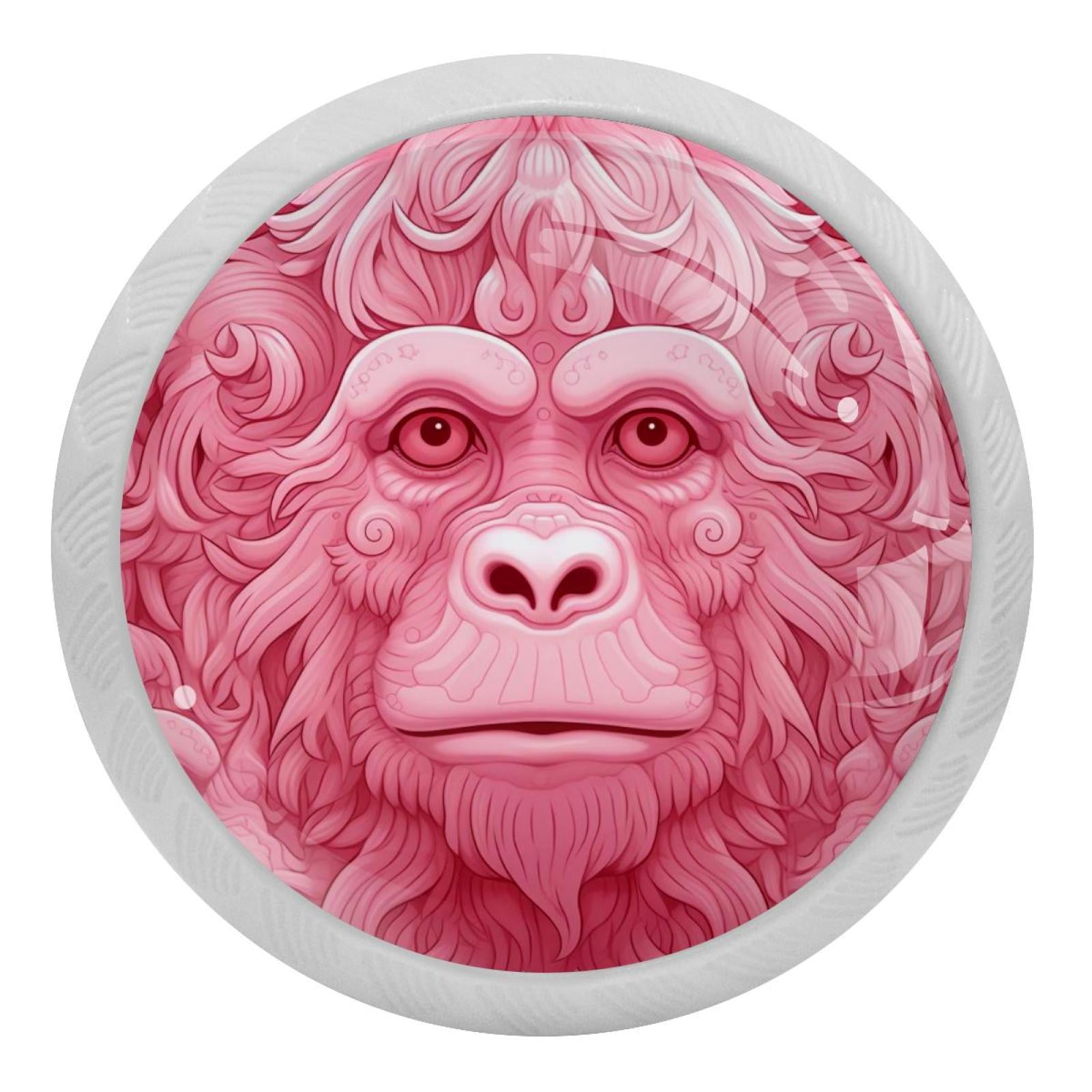 Pink Monkey Gorilla Pattern 4PCS Cabinet Knobs Pulls Fluorescent Drawer ...