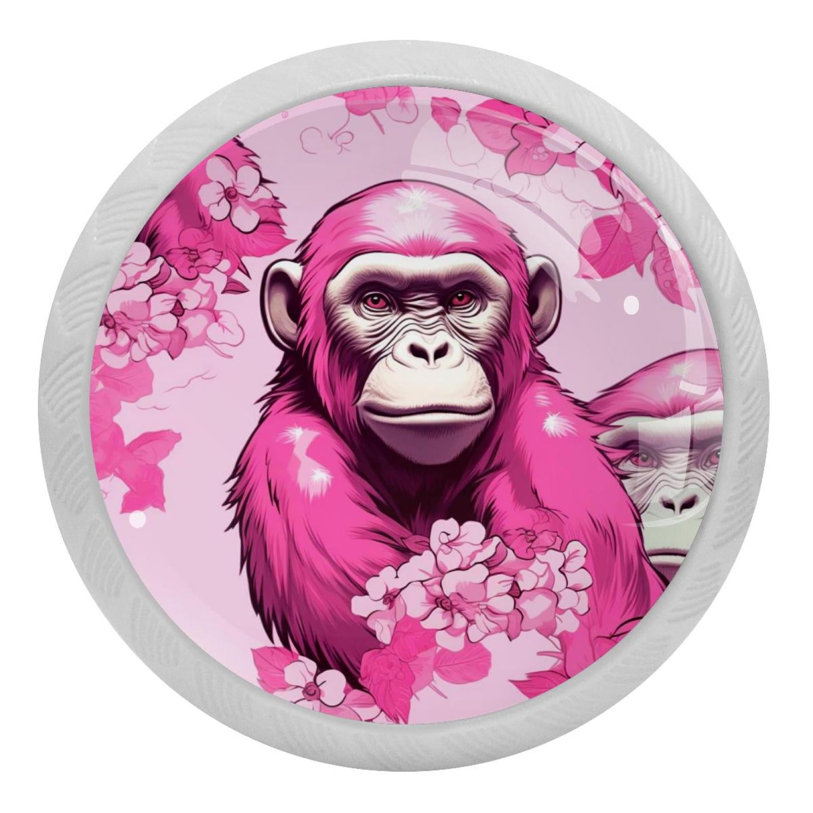 Pink Monkey Gorilla Pattern 4PCS Cabinet Knobs Pulls Fluorescent Drawer ...