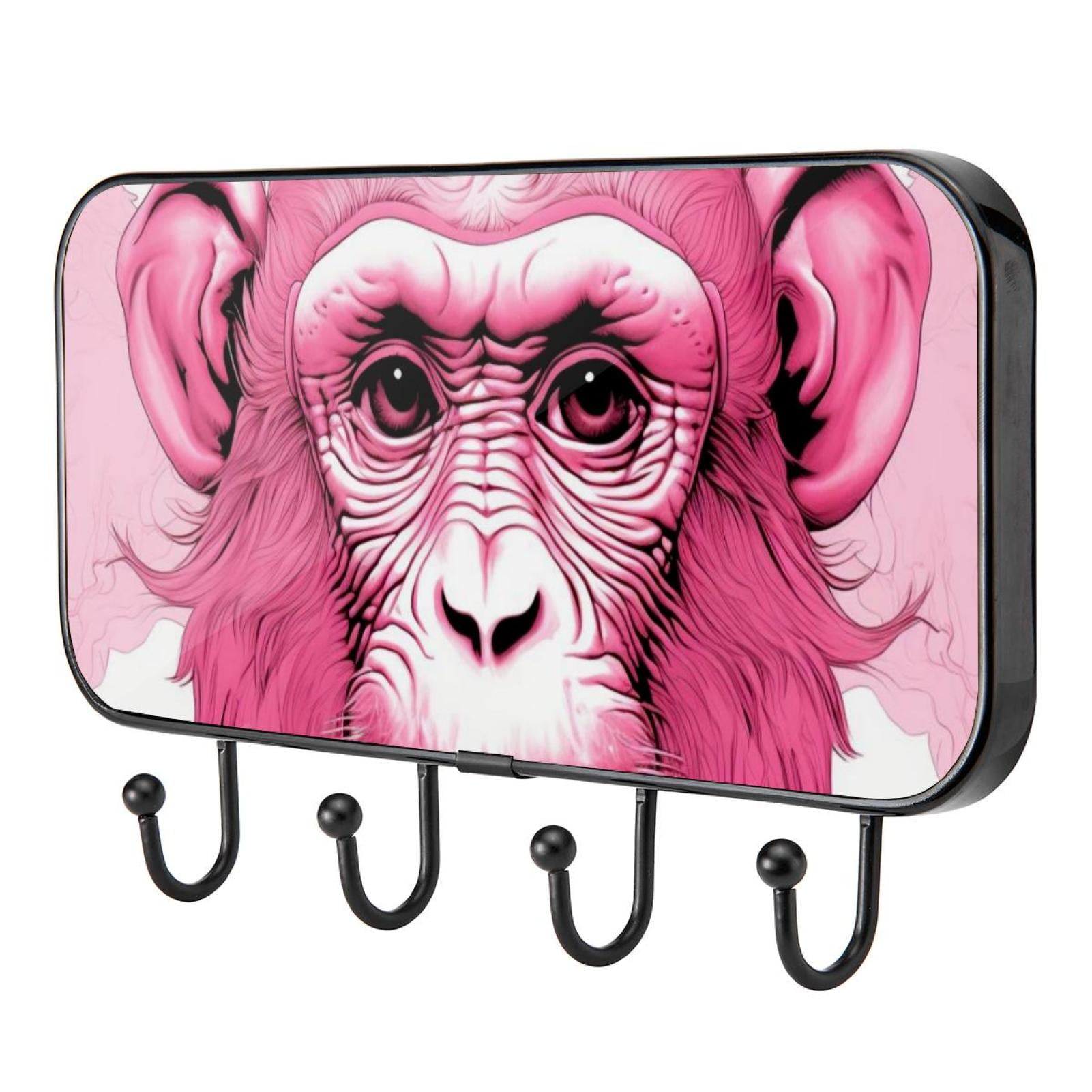 Pink Monkey Gorilla Self Adhesive Towel Coat Wood Iron Hooks for Home