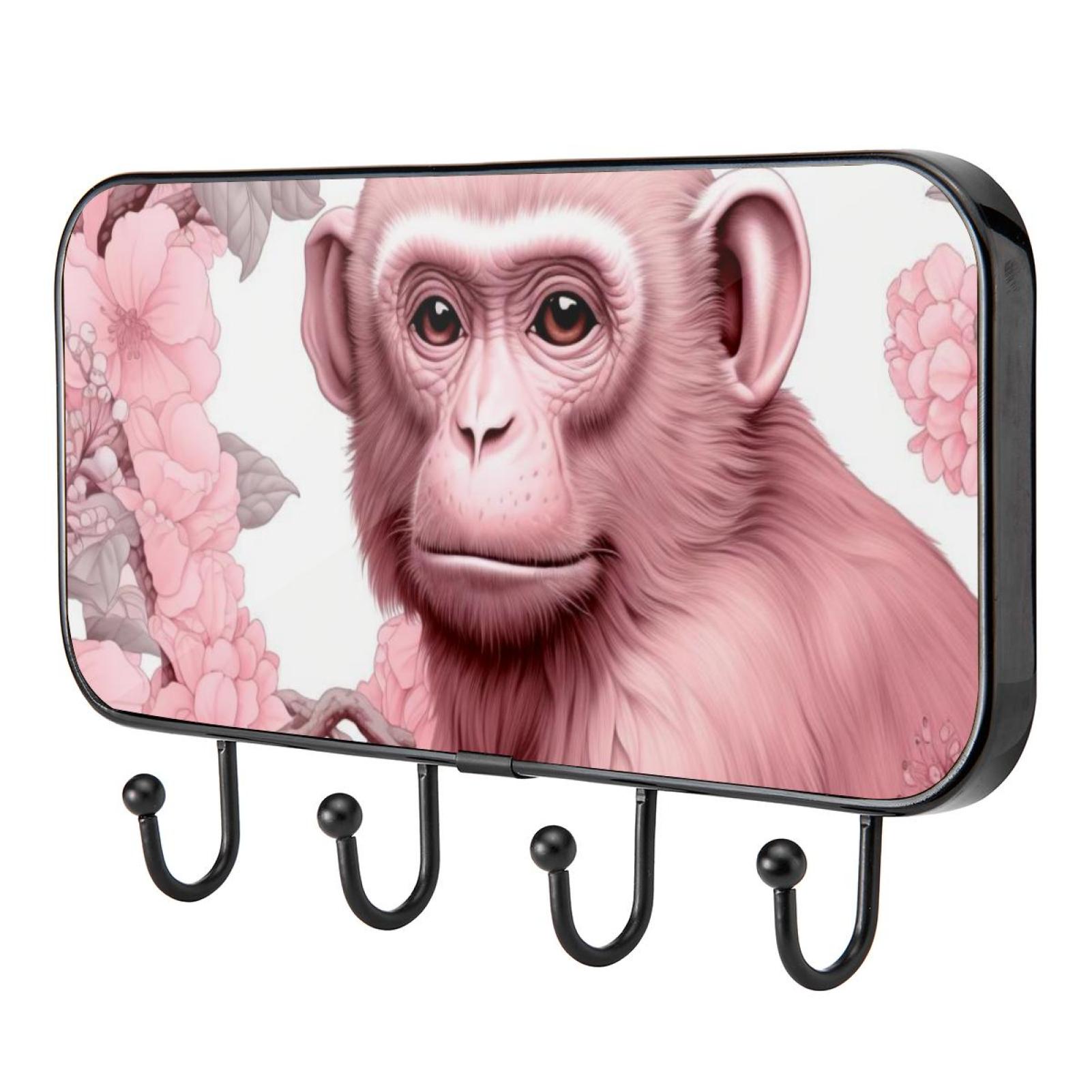 Pink Monkey Gorilla Self Adhesive Towel Coat Wood Iron Hooks for Home