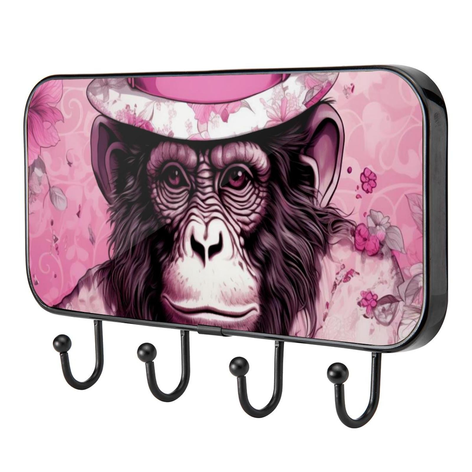 Pink Monkey Gorilla Self Adhesive Towel Coat Wood Iron Hooks for Home