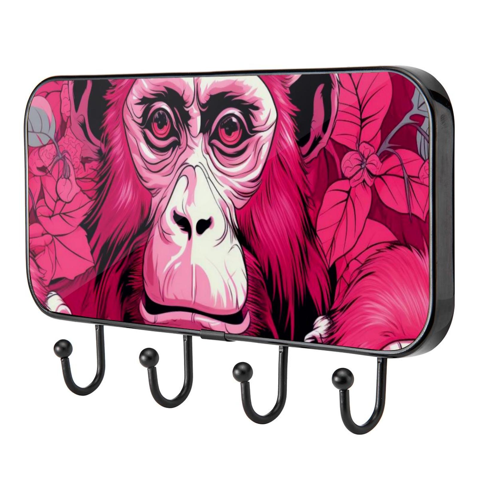 Pink Monkey Gorilla Self Adhesive Towel Coat Wood Iron Hooks for Home