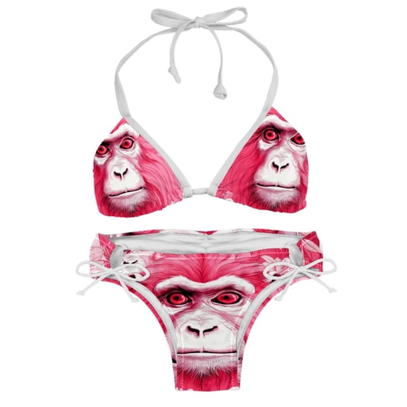 Pink Monkey Gorilla Swim Suit Women Bikini Set Detachable Sponge Adjustable Strap Two-Pack Swim Wear