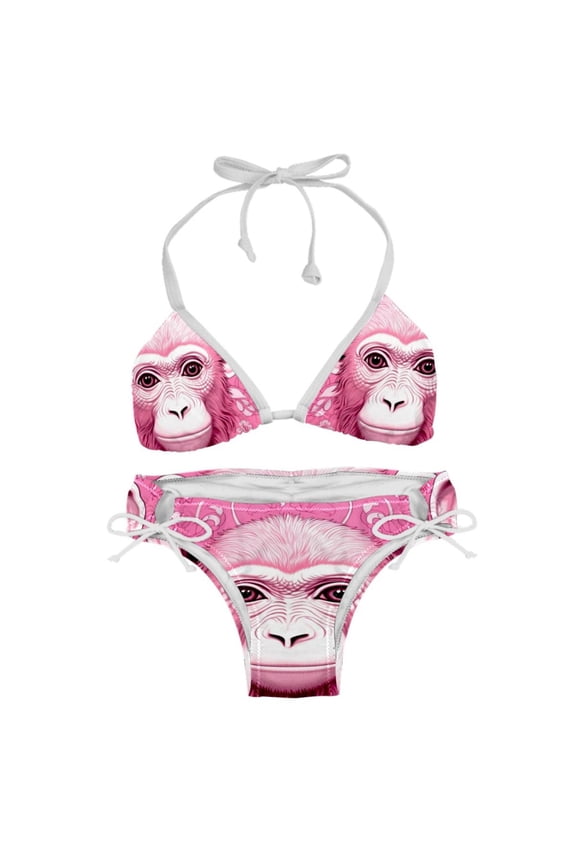 Pink Monkey Gorilla Women's Detachable Sponge Adjustable Strap Bikini Set 2-Pack for Beach and Pool Parties