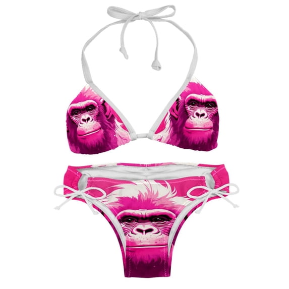 Pink Monkey Gorilla Women's Swim Suit Bikini Set with Detachable Sponge and Adjustable Strap, Two-Pack, Ideal for Beach and Pool, One-Piece Swimsuits Included