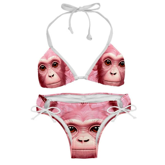 Pink Monkey Gorilla Women's Swimwear Bikini Set with Detachable Sponge and Adjustable Strap - Two-Pack, Beach Vacation-ready