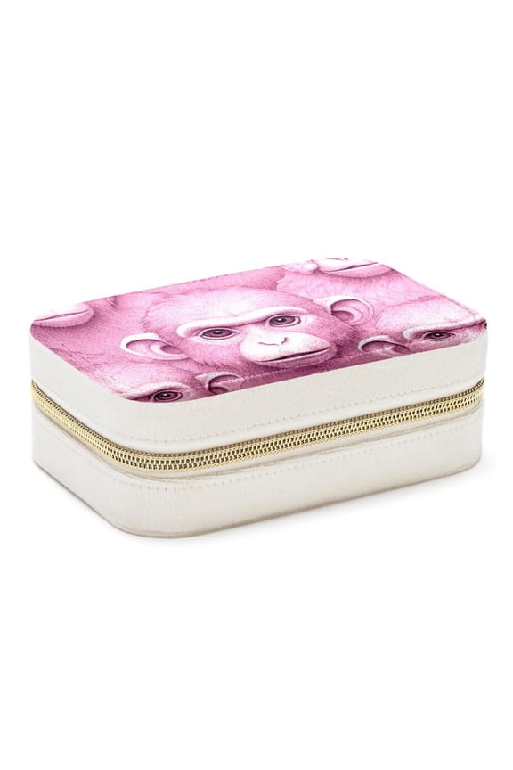 Pink Monkey Velvet Portable Earring Holder with Removable Compartment: Display Case, Jewelry Box, Decorative Box - Gift!