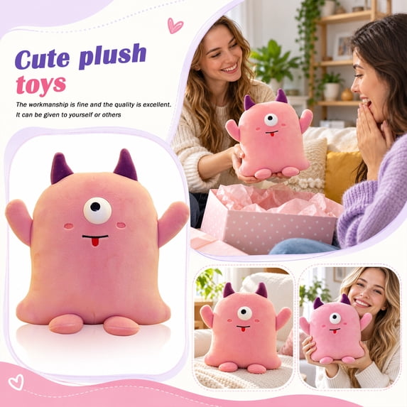 Pink Monster Plush Toy - Cute Soft Stuffed Animal for Kids Adults ...