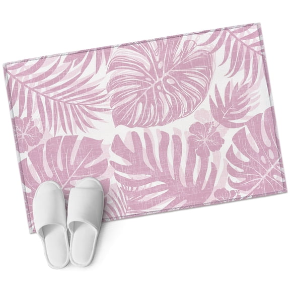 Pink Monstera Bathroom Rug Washable 2x3 Entryway Rug Non Slip Palm Tree Leaf Boho Botanical Tropical Front Door Mat Low Pile Indoor Doormat Throw Floor Carpet for Kitchen Bedroom Entrance
