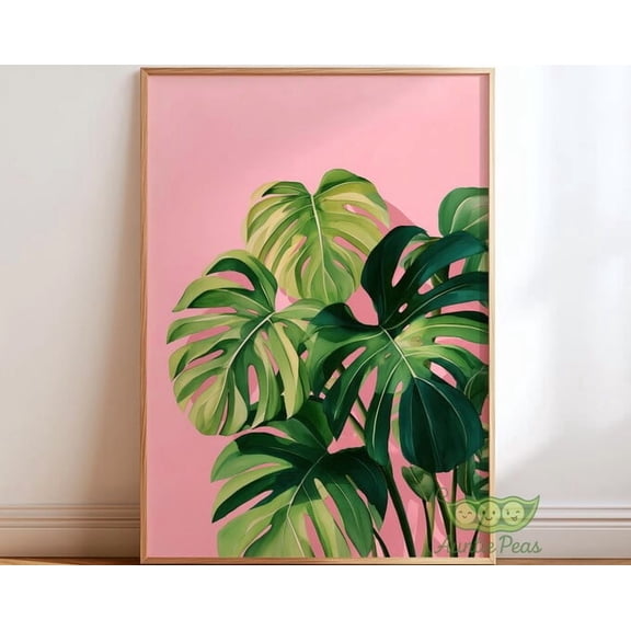 Pink Monstera Leaf Tropical Botanical Wall Art Print, Unframed Paper Poster 8x10in