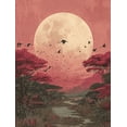thumbnail image 1 of Pink Moon Bird Flock Boho Canvas Mystical Lunar Zen Nature Wall Decor, 1 of 8