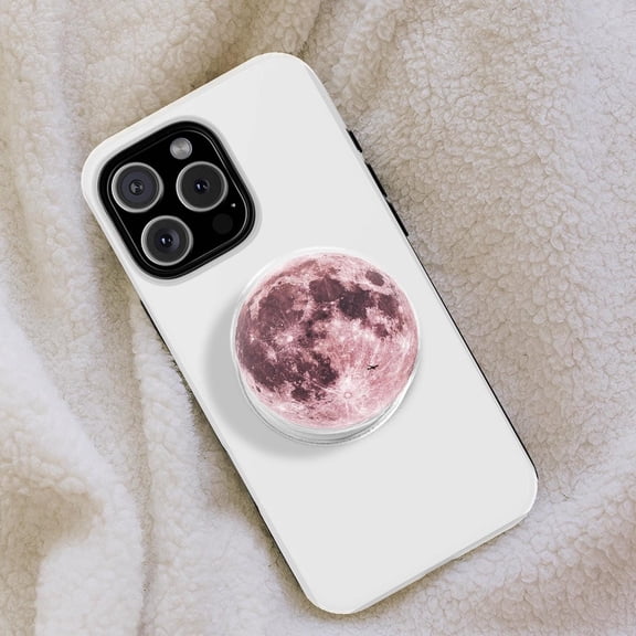Pink Moon Galaxy Phone Grip, Celestial Lunar Tech Accessory