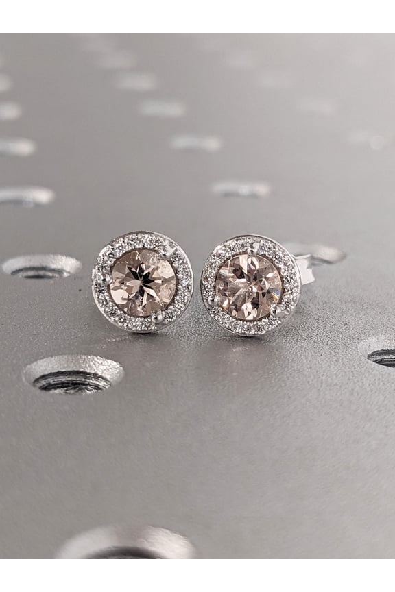 Pink Morganite Stud, Pink Peach Gemstone Stud Earrings, Trendy Studs for Wedding, Minimalistic Mother Daughter Wife Gift, Silver Stud
