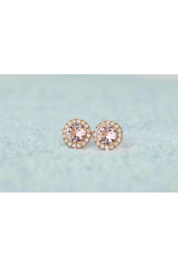 Pink Morganite Stud, Pink Peach Gemstone Stud Earrings, Trendy Studs for Wedding, Minimalistic Mother Daughter Wife Gift, Silver Stud