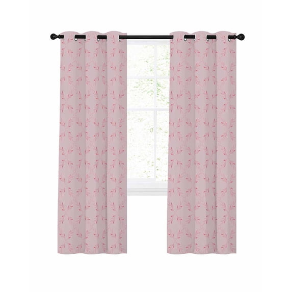 Pink Morocco Blackout Curtain 45 Inch Length 2 Panels Set, Geometric Leaf Diamond Lattice Abstract Two-layer Sewing Polyester Fiber Blackout Curtain with Grommet, 52" x 45" x 2