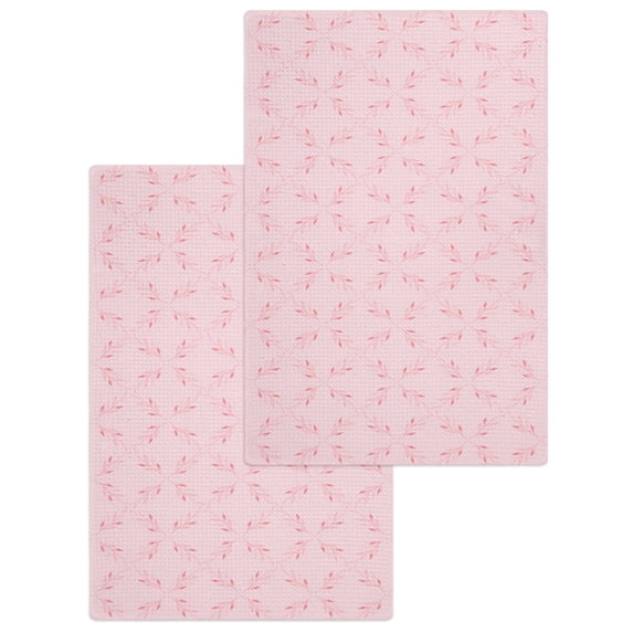Pink Morocco Kitchen Dish Towels for Drying Dishes Set of 2, Geometric Leaf Diamond Lattice Abstract Waffle Weave Microfiber Hand Tea Bathroom Towels Quick Dry & Absorbent Towel 15.7x23.6