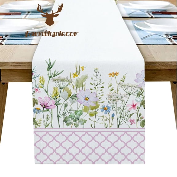 Pink Morocco Spring Flower Vanilla Table Runner Home Wedding Table Flag Mat Centerpieces Decoration Party Dining Long Tablecloth