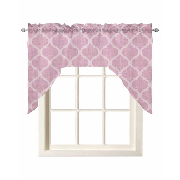 Pink Morocco Swag Valances for Windows, Small Curtains Drapes, Moroccan Boho Ethnic Abstract Grid Art Kitchen Window Curtains Over Sink Window Treatment Valance for Bedroom/Bathroom 56"x36"