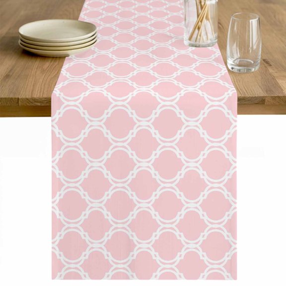 Pink Morocco Table Runner - 48 Inch Long Geometric Moroccan National Abstract Art Cotton and Linen Blended Dress Scarves Farmhouse Table Runner for Kitchen Dining, Coffee Table, 13" x 48"