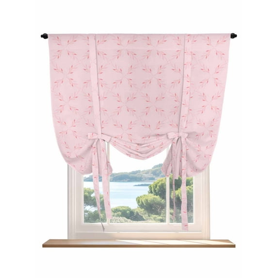 Pink Morocco Tie Up Curtains for Windows 45 Inch Length Balloon Curtains Kitchen Adjustable Balloon Window Shade Geometric Leaf Diamond Lattice Abstract Tie Up Valance Bathroom Curtain Window 52"x45"