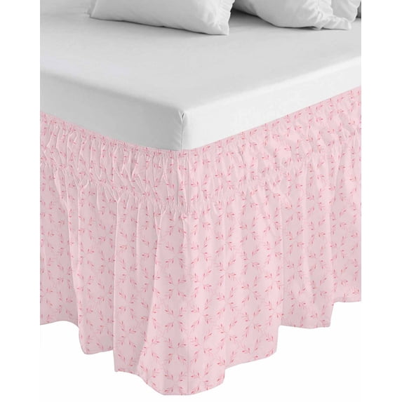 Pink Morocco Wrap Around Bed Skirts for King Bed 18" Drop,Bed Skirt with Adjustable Elastic Belt Dust Ruffle Bed Valance for Bedroom Hotel Geometric Leaf Diamond Lattice Abstract Bed Frame Cover