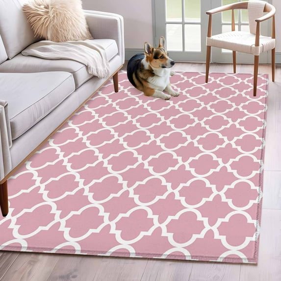 Pink Moroccon Area Rug 3x5 Washable Rug Non Slip Romantic Minimalist Modern Aesthetic Large Area Rug Indoor Floor Carpet for Entryway Bedroom Kitchen Living Room Home Office Dining Room Nursery