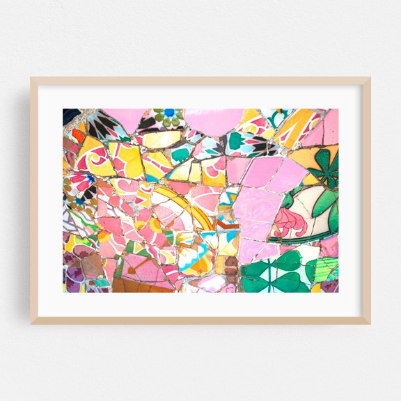Pink Mosaic - Barcelona Catalonia Spain Photography Abstract Pattern Geometric Modern Art Oak Framed Wall Art Print 12 x 18 inches