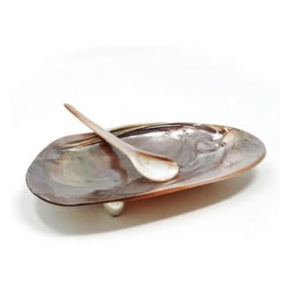 Pink Mother of Pearl Shell Plate & Caviar Spoon Set