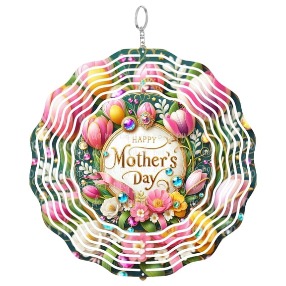 Pink Mothers Day Elegant 3D Wind Spinner Stainless Steel Kinetic Art Memorial Gift Yard Decor 10 Inch