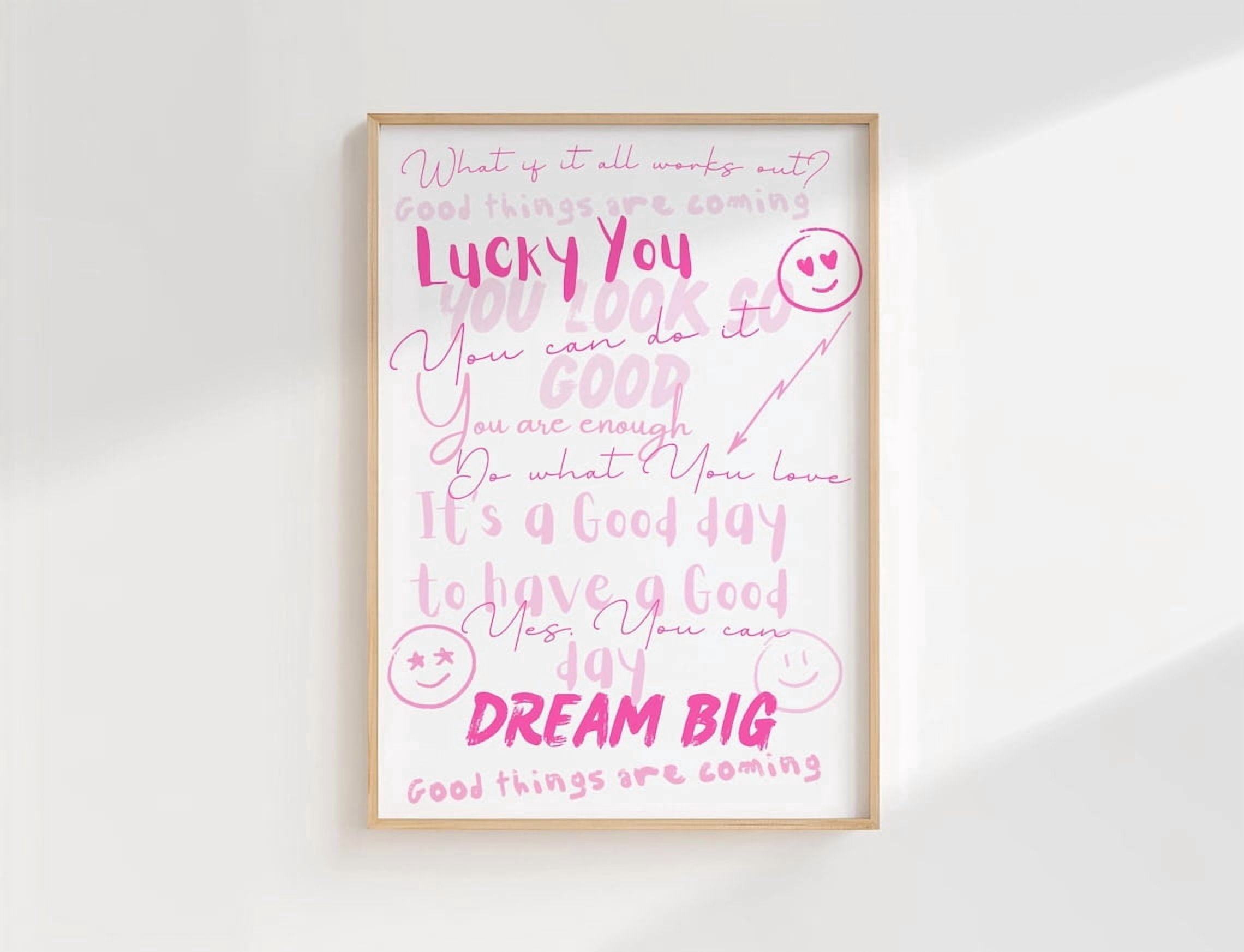 Pink Motivational Quotes Girly Preppy Wall Art Print, Inspirational ...