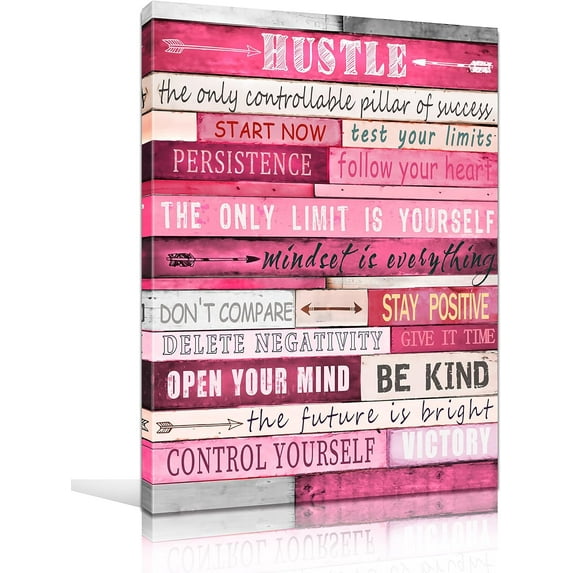 Pink Motivational Wall-Decor - Inspirational Canvas Poster - Inspirational Wall Art For Bedroom Girls Ready To Hang Size 16" x 12"