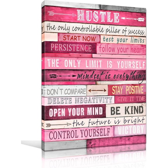 Pink Motivational Wall-Decor - Inspirational Canvas Poster - Inspirational Wall Art For Bedroom Girls Ready To Hang Size 16" x 12"