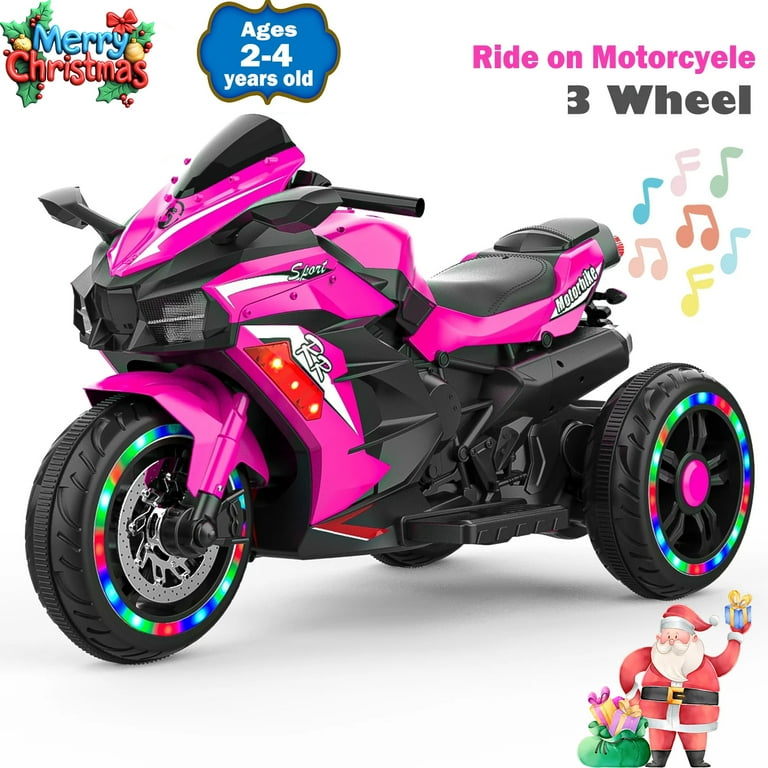 Werseon 12V Electric Motorcycle for Kids Three Wheels Battery Powered Ride On Motorbike Ride on Toy with LED Light Wheels MP3 Bluetooth up to 110lbs Pink Walmart