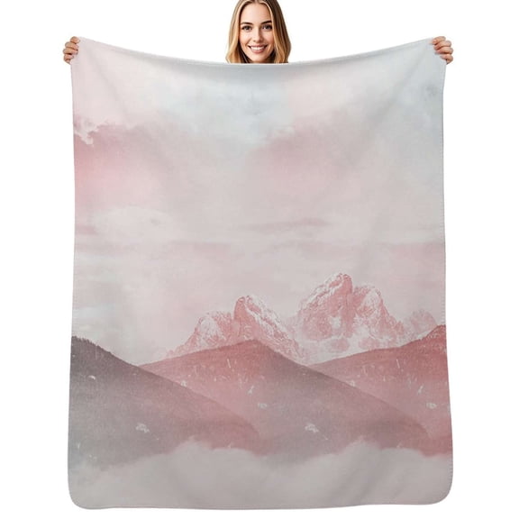 Pink Mountain Dreamy Clouds Flannel Blanket Warm Soft Bedding Throws Winter Camping Chair Sofa Bed