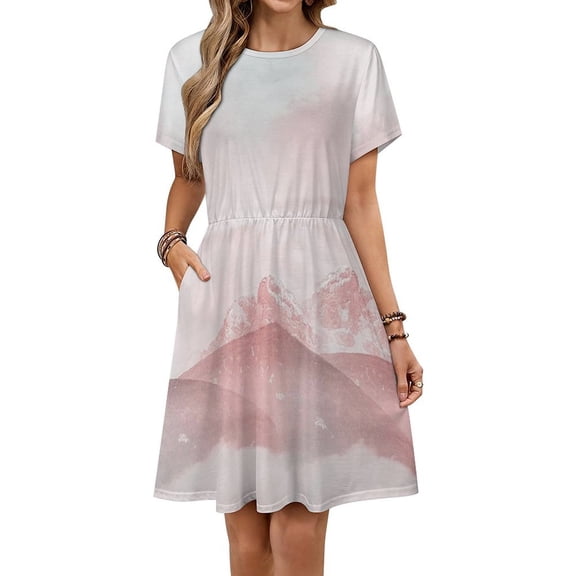 Pink Mountain Dreamy Clouds Sundress Short Sleeve Dress Summer Women Clothes Dress for Women Dresses