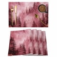 thumbnail image 1 of Pink Mountain Placemats Set of 6, Misty Forest Nature Woodland Pine Tree Landscape Placemats for Dining Table, Place Mats for Kitchen Tabletop, Waterproof Wipeable Dining Table Mats Set, 1 of 9
