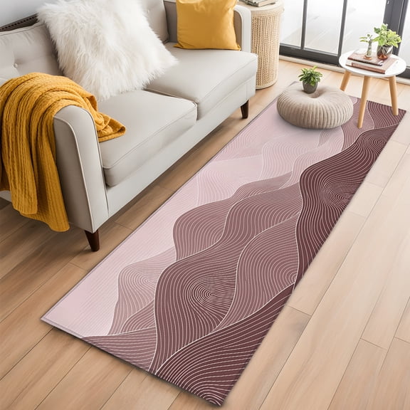 Pink Mountain Runner Rug 2x6 FT,Non Slip Hallway Rugs,Chic Abstract Stripes Nature Scenery Washable Soft Floor Carpet Throw Runner Carpet Long Rug for Entryway Kitchen Bedside Sliding Door