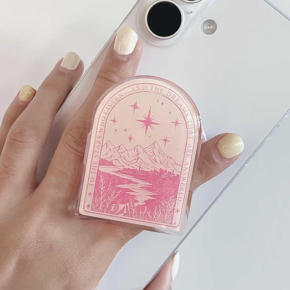 Pink Mountain Stars Phone Grip, Celestial Landscape Acrylic Phone Holder Stand, Fantasy Phone Accessory