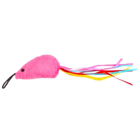 Pink Mouse Cat Wand Toy Replacement, Soft Interactive Ribbon Teaser with Catnip, Feather Wand Accessory for Indoor Kitten Exercise & Play