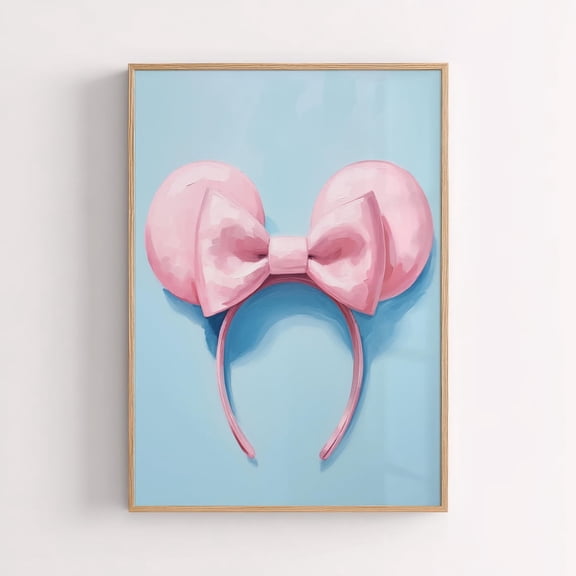 Pink Mouse Ears Nursery Poster: Girly Room Decor, Unframed Canvas Size 12x18