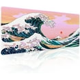 thumbnail image 1 of Pink Mouse Pad Cute Japanese Wave Gaming Mousepad XL Anime Sunset Extended Large Desk Cover Big Table Mat Non-Slip Rubber Base Stitched Edge Long Keyboard Playmat for Laptop Gamer Office,31.5×11.8 in, 1 of 6